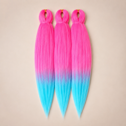 Electric Sorbet 3-in-1 kanekalon invlechthaar Felroze naar turquoise op lichtbeige achtergrond