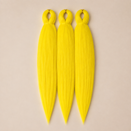 Sunflower 3-in-1 kanekalon invlechthaar Zonnebloemgeel op lichtbeige achtergrond
