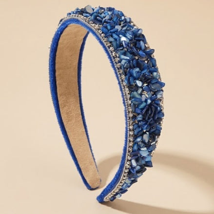 Blauw haarband met decoratieve steentjes en strass – De HaarBoetiek