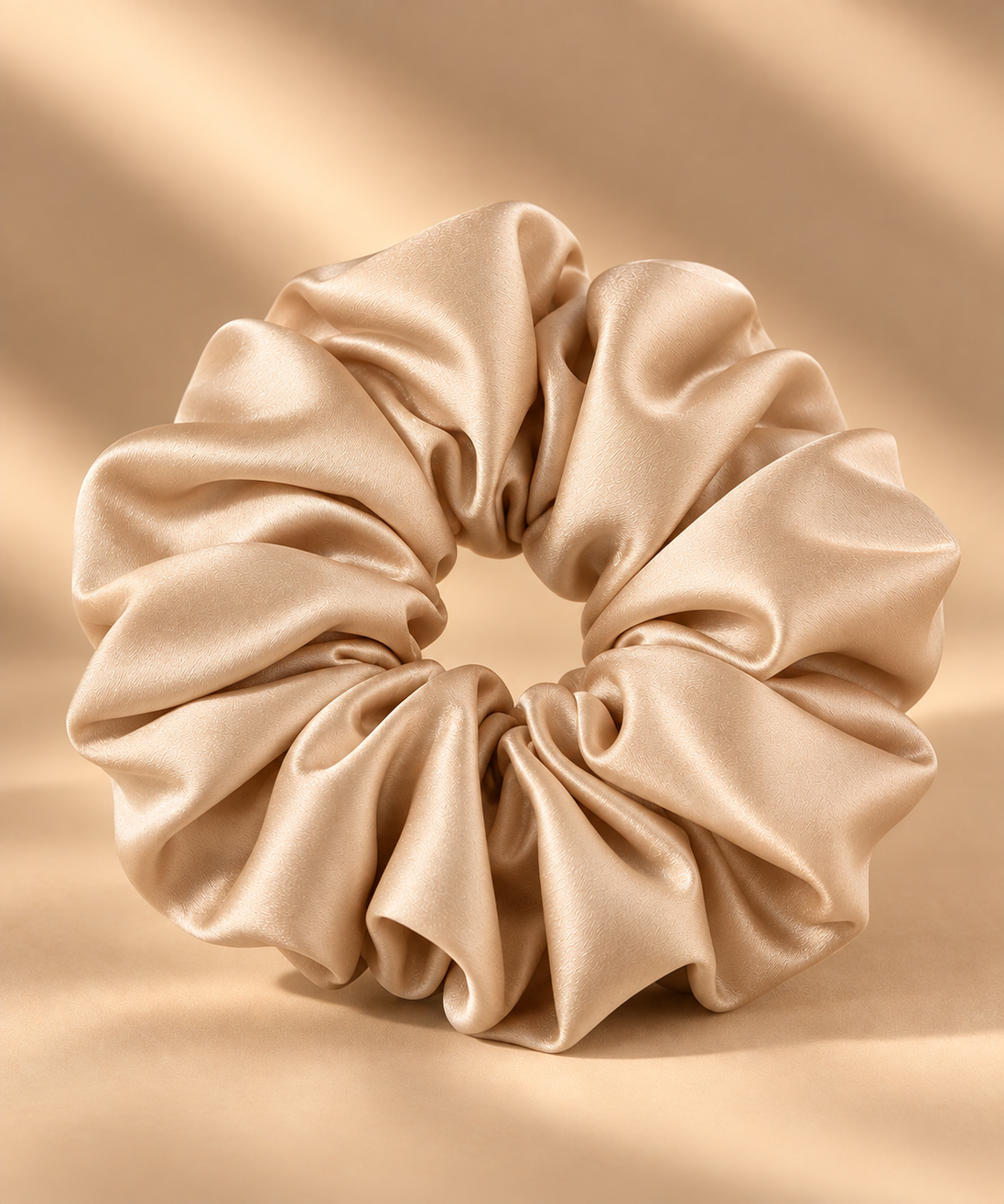 Extra grote satijnen scrunchie beige 15 cm - De HaarBoetiek