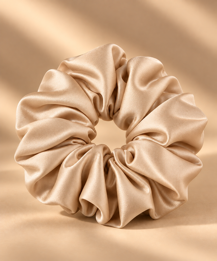 Extra grote satijnen scrunchie beige 15 cm - De HaarBoetiek