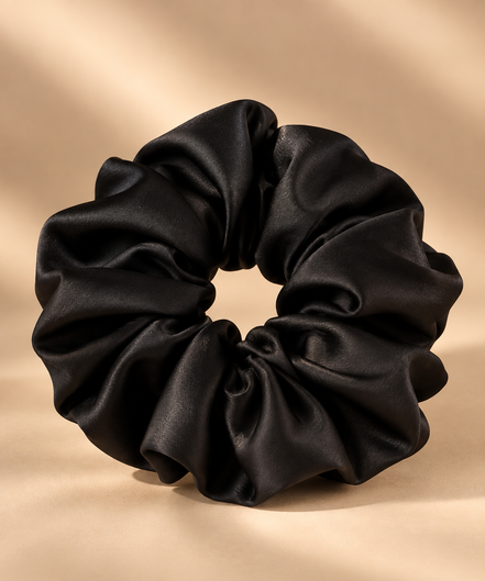 Extra grote satijnen scrunchie zwart 15 cm - De HaarBoetiek