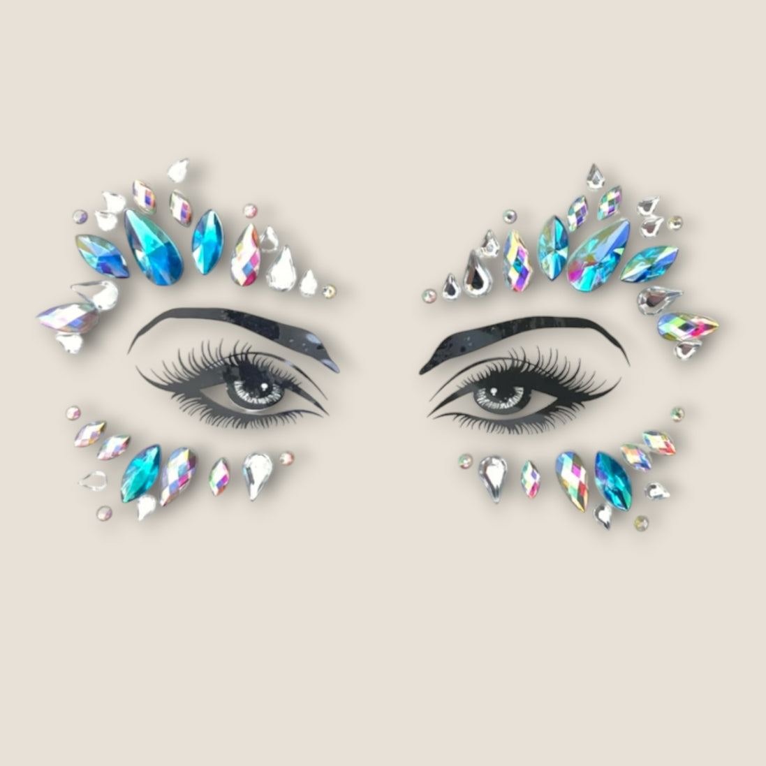 Aqua blauwe face jewels met iriserende kristalsteentjes