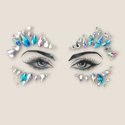 Aqua blauwe face jewels met iriserende kristalsteentjes