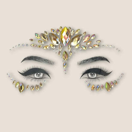Goudkleurige face jewels met iriserende kristalsteentjes
