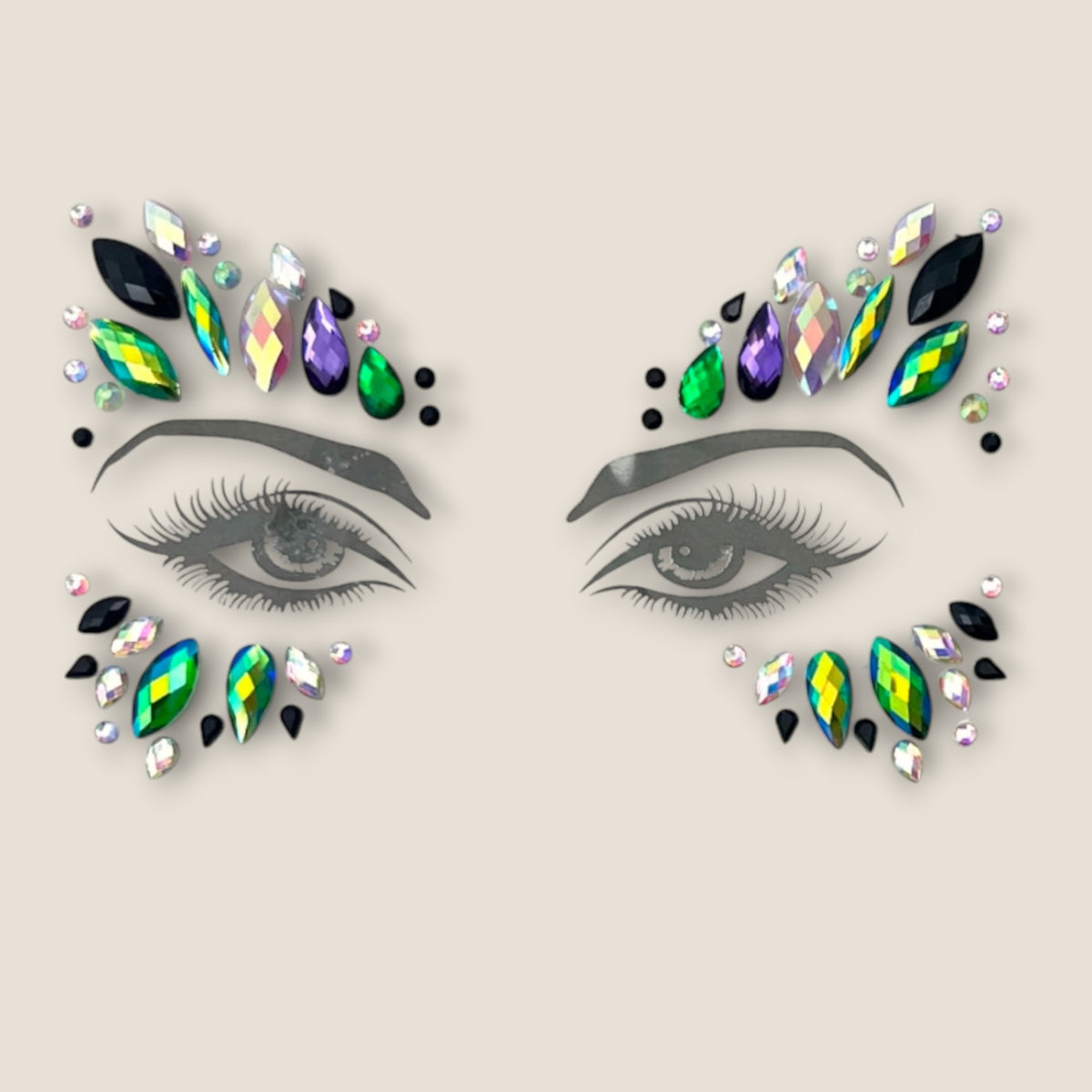 Groene multicolor face jewels met kristalsteentjes