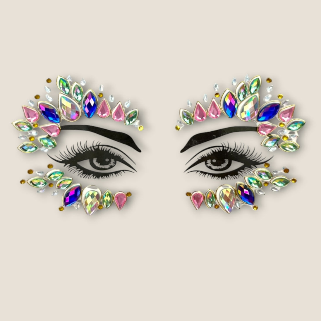 Multicolor face jewels met grote kristalsteentjes