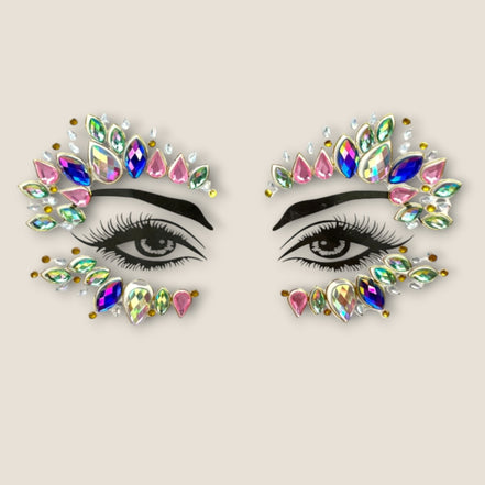 Multicolor face jewels met grote kristalsteentjes