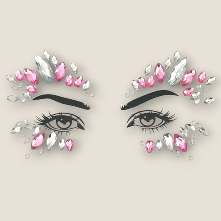 Roze en zilveren face jewels met kristalsteentjes