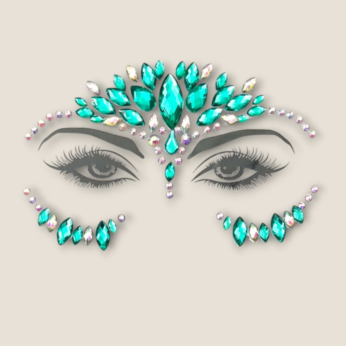Turquoise face jewels met iriserende kristalsteentjes