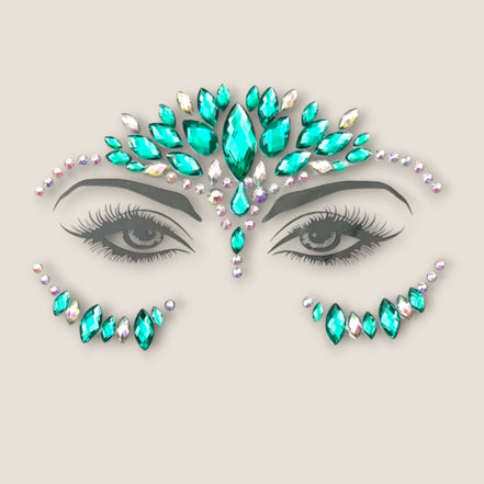 Turquoise face jewels met iriserende kristalsteentjes