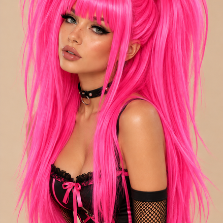 Felroze Twin Tail Pruik met Pony – De HaarBoetiek
