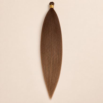 Steil Futura Kanekalon vlechthaar in kleur Leather, 70 cm en 100 gram, op beige achtergrond