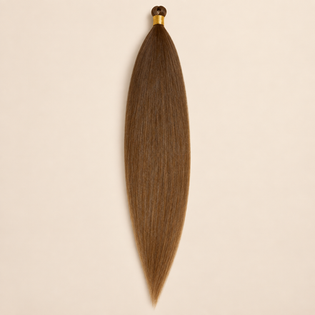 Steil Futura Kanekalon vlechthaar in kleur Mocha, 70 cm en 100 gram, op beige achtergrond