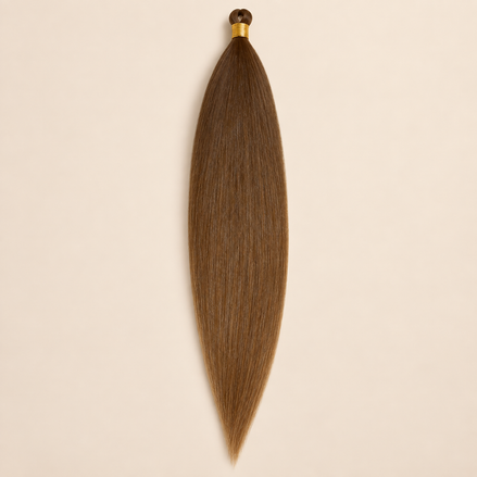 Steil Futura Kanekalon vlechthaar in kleur Mocha, 70 cm en 100 gram, op beige achtergrond