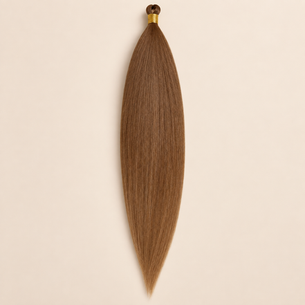 Steil Futura Kanekalon vlechthaar in kleur Nutmeg, 70 cm en 100 gram, op beige achtergrond