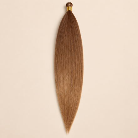 Steil Futura Kanekalon vlechthaar in kleur Toffee, 70 cm en 100 gram, op beige achtergrond