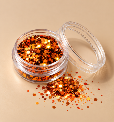 Oranje glitters voor gezicht en lichaam - De HaarBoetiek