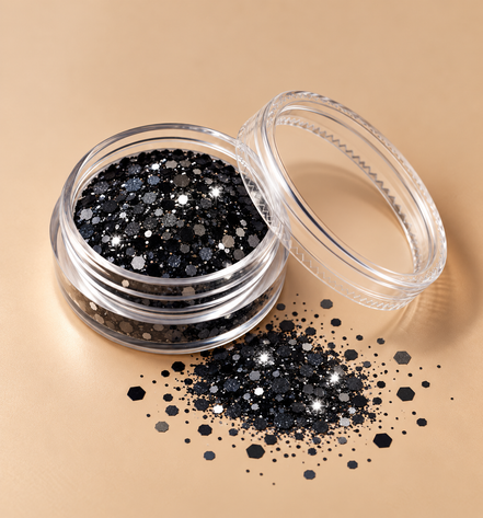 Zwarte glitters voor gezicht en lichaam - De HaarBoetiek