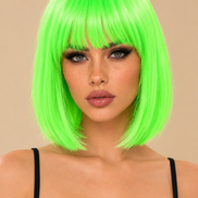 Glow in the dark bobline pruik met groene gloed