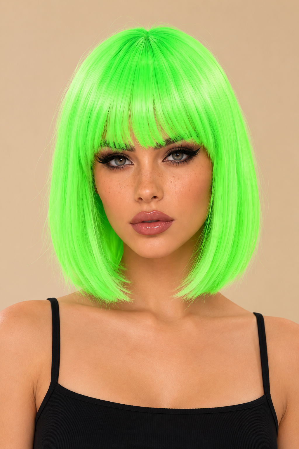 Glow in the dark bobline pruik met groene gloed