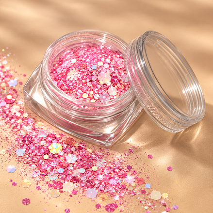 Roze glow in the dark chunky glitter met holografische glans - De HaarBoetiek