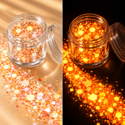 Oranje glow in the dark chunky glitter in potje - De HaarBoetiek