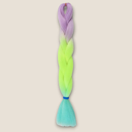 Glow in the Dark invlechthaar lila neon geel aqua op beige achtergrond