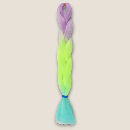 Glow in the Dark invlechthaar lila neon geel aqua op beige achtergrond