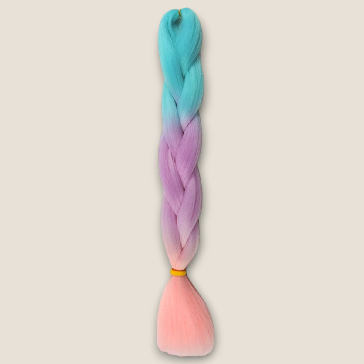 Glow in the Dark invlechthaar aqua lila roze op beige achtergrond