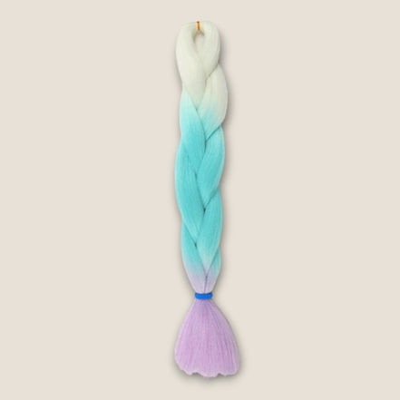 Glow in the Dark invlechthaar wit aqua lila op beige achtergrond