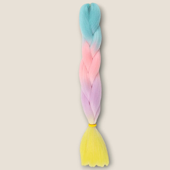 Glow in the Dark invlechthaar aqua roze lila geel op beige achtergrond