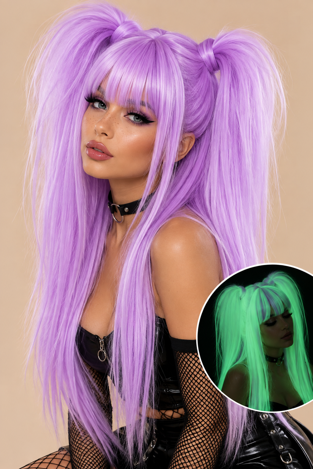Glow in the Dark Pruik Lila – Twin Tails – De HaarBoetiek