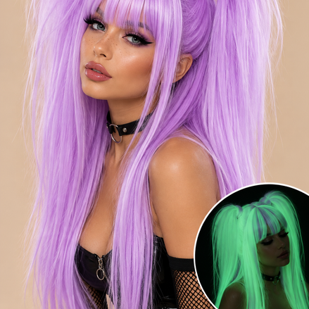 Glow in the Dark Pruik Lila – Twin Tails – De HaarBoetiek