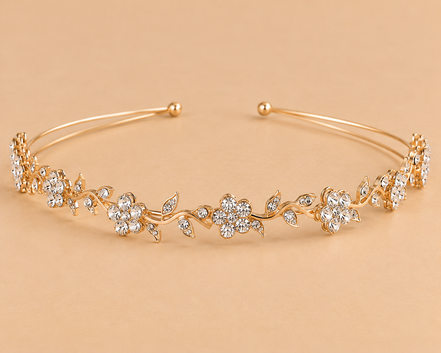 Gouden Diadeem met Bloemen en Blaadjes – Strass – De HaarBoetiek