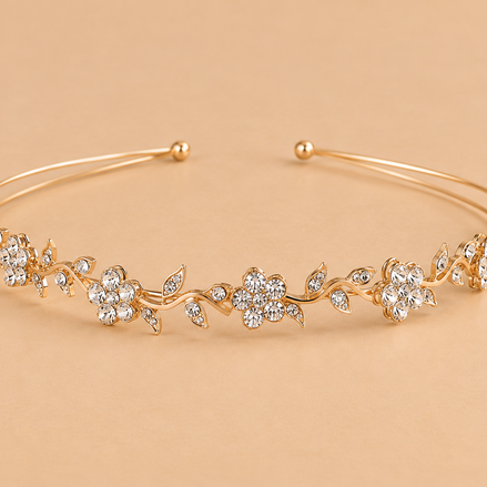 Gouden Diadeem met Bloemen en Blaadjes – Strass – De HaarBoetiek