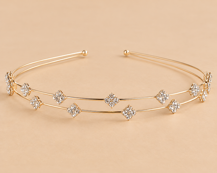 Gouden Dubbele Diadeem met Strass Ruitjes – De HaarBoetiek