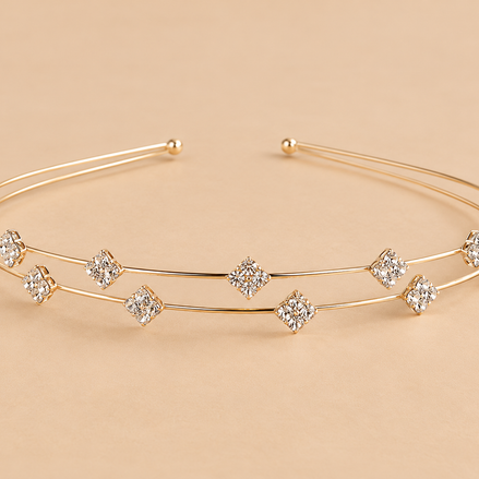Gouden Dubbele Diadeem met Strass Ruitjes – De HaarBoetiek