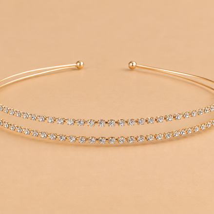 Gouden Dubbele Strass Diadeem – Fijne Rijen – De HaarBoetiek