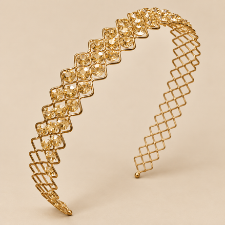 Gouden Haarband met Champagne Steentjes – Feestelijke Diadeem – De HaarBoetiek