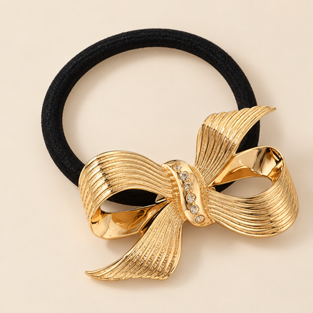 Haarelastiek met Gouden Strik – Luxe – De HaarBoetiek