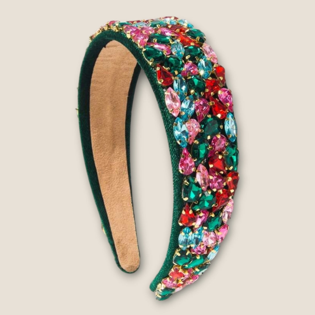 Luxe groene haarband met multicolor kristallen – feestelijke dames haaraccessoire