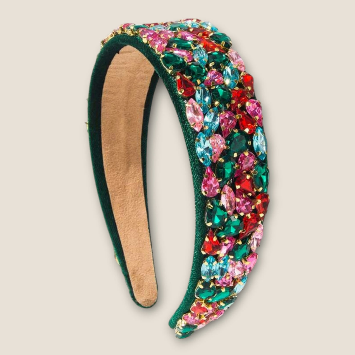 Luxe groene haarband met multicolor kristallen – feestelijke dames haaraccessoire