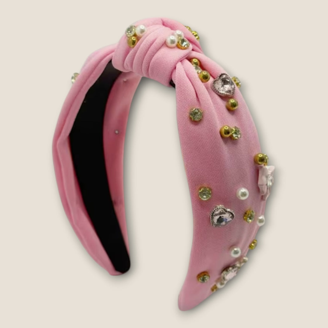 Roze Haarband Hartjes met Parels & Strass – De HaarBoetiek