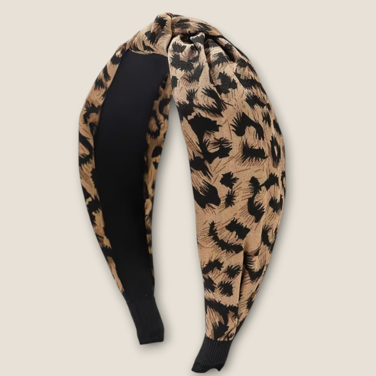Knoop haarband – Beige luipaardprint – De HaarBoetiek