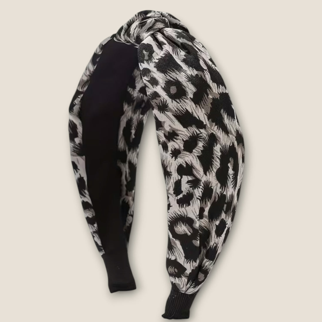 Knoop haarband – Grijze luipaardprint – De HaarBoetiek