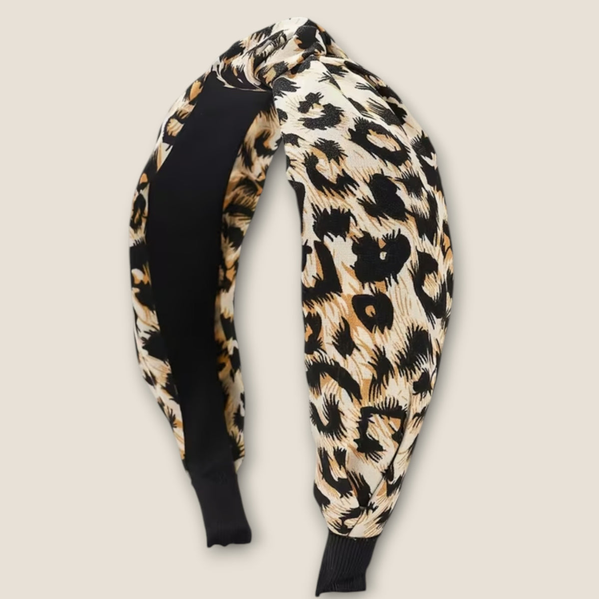 Knoop haarband – Crèmekleurige luipaardprint – De HaarBoetiek