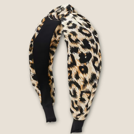 Knoop haarband – Crèmekleurige luipaardprint – De HaarBoetiek