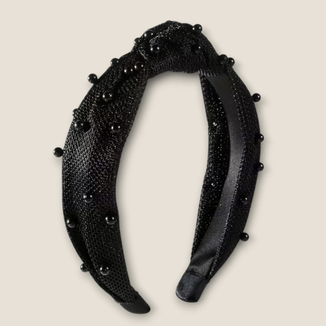 Knoop haarband met zwarte kralen – Zwart – De HaarBoetiek