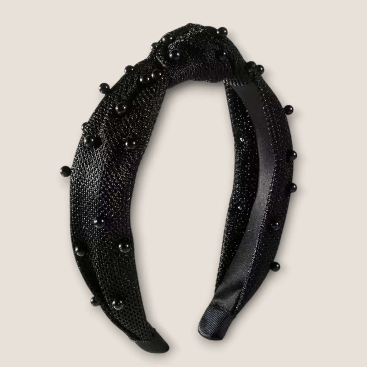 Knoop haarband met zwarte kralen – Zwart – De HaarBoetiek